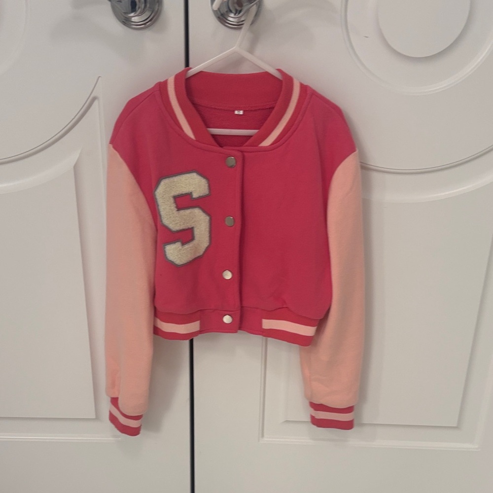 Girls Pink and Light Pink Varsity Jacket. Size 8